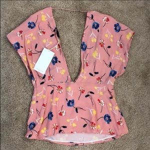 Zara Trafaluc Collection Floral Low Cut Blouse